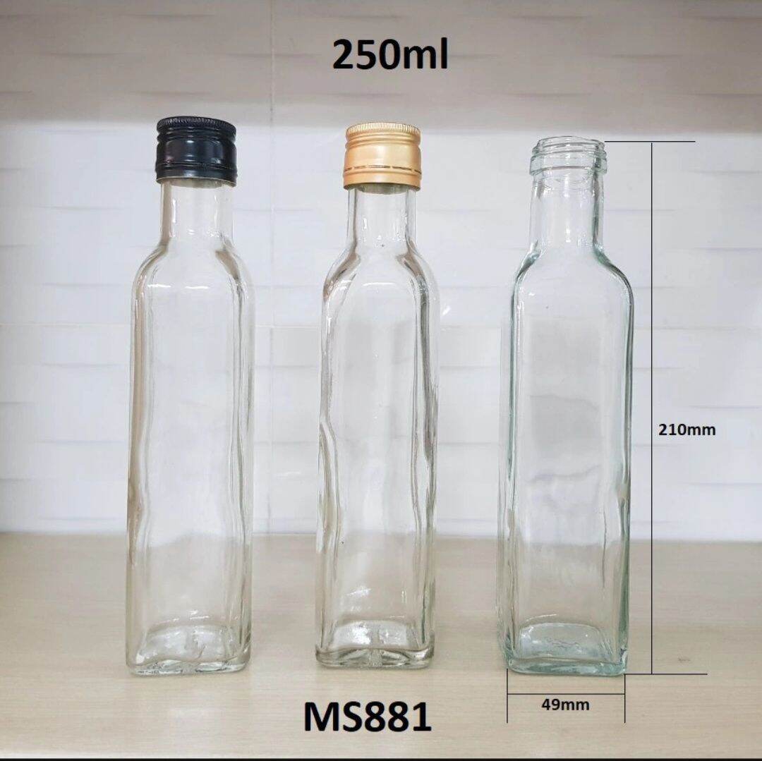Chai thủy tinh Vuông 250ml Nắp nhôm