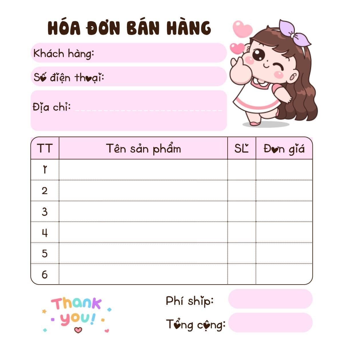 Bill hóa đơn bán hàng mini