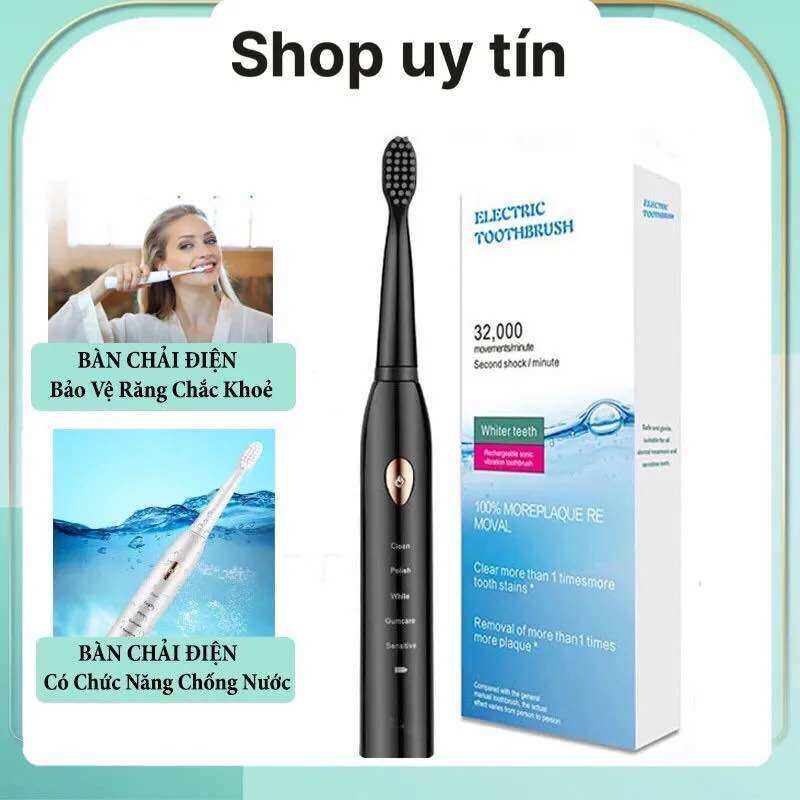 Bàn chải điện sóng siêu âm 5 chế độ làm sạch sâu hiệu qủa, bàn chải đánh răng điện - tặng kèm 4 đầu bàn chải .bàn chải đánh rằng điện tự động cao cấp