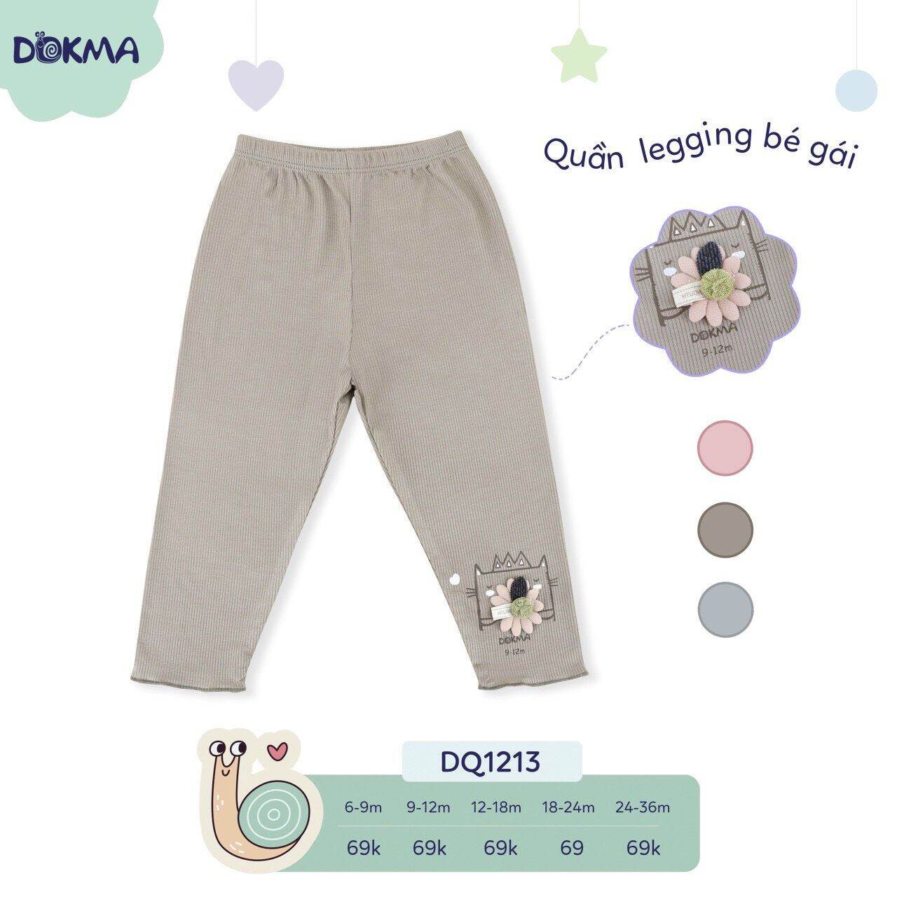 Quần legging bé gái Trơn Dokma ( 6 - 36 ) tháng