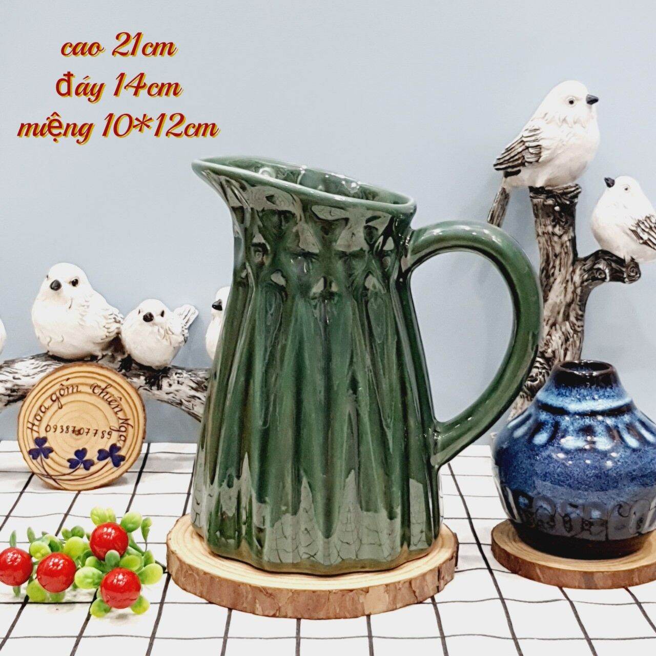 Bình sữa cắm hoa gốm sứ Bát Tràng cao 21cm