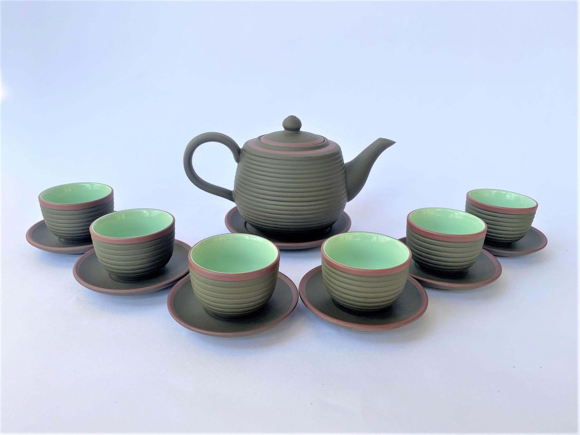 Bộ ấm chén Bát Tràng dáng Tồng ganh xanh cao cấp