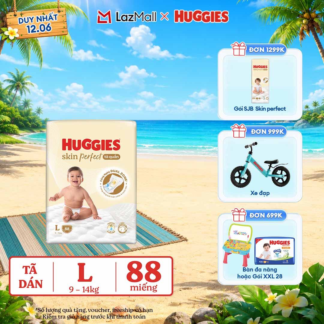[Chỉ 22-24.06 QUÀ TẶNG ĐH 699K]  Tã quần Huggies Skin Perfect L size Mega Jumbo 88 miếng