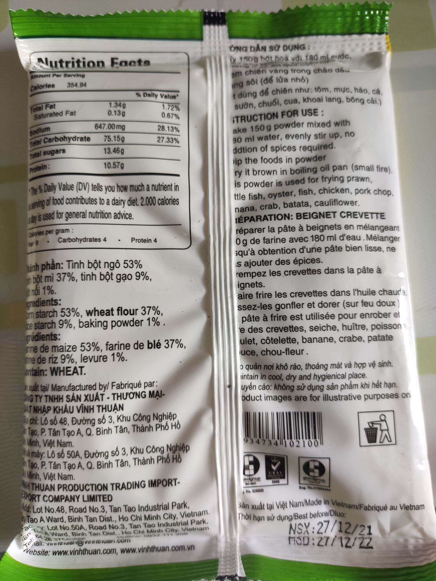 Bột Chiên Giòn Vĩnh Thuận Gói 150g