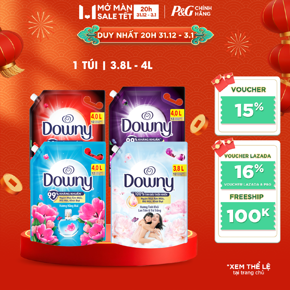 Nước Xả Vải DOWNY Hương Nước Hoa Cao Cấp Đam Mê  Huyền Bí  Nắng Mai  Tinh Khôi Túi 3.8L 4L 