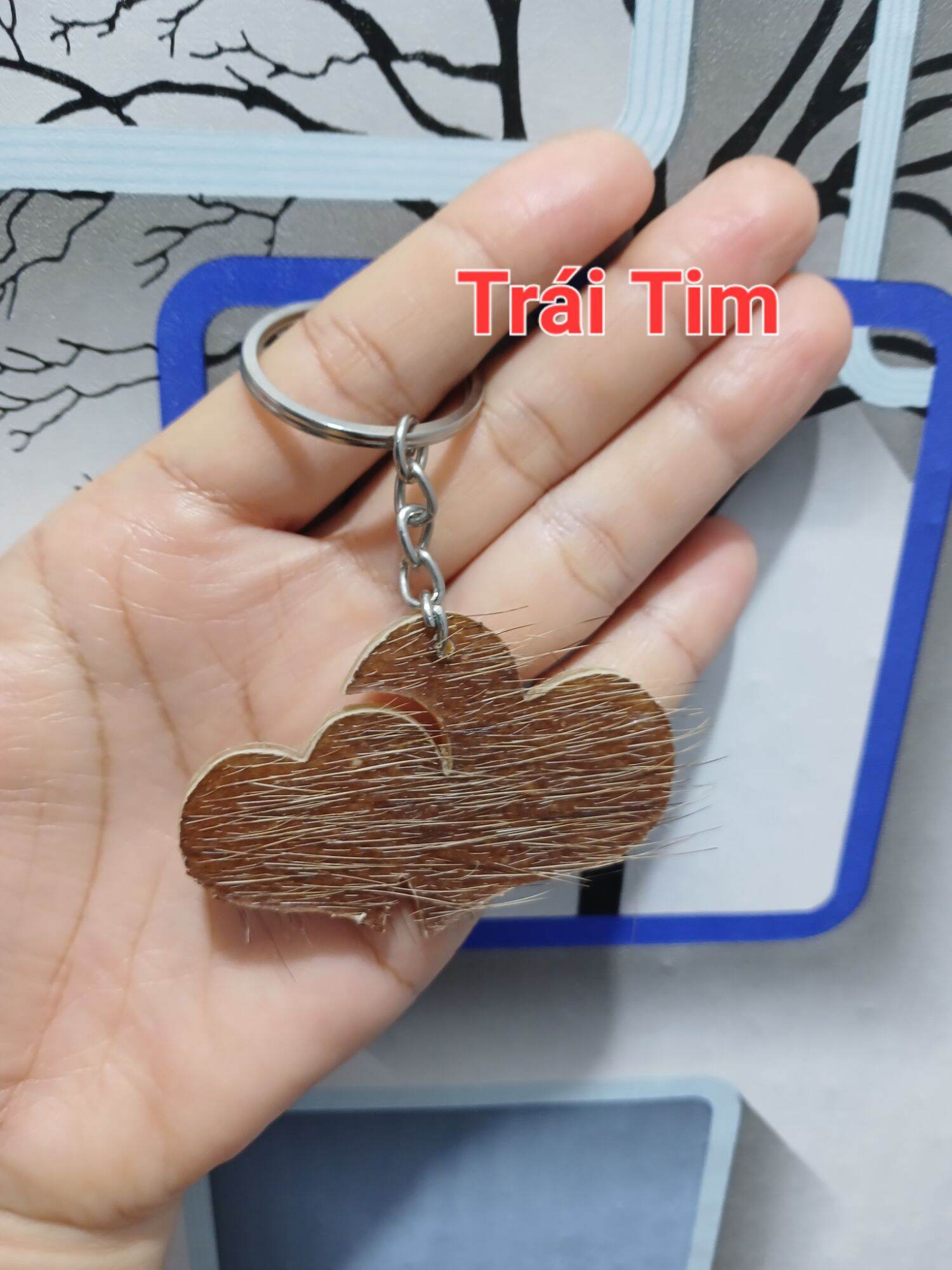 Móc khóa da trâu hình trái tim