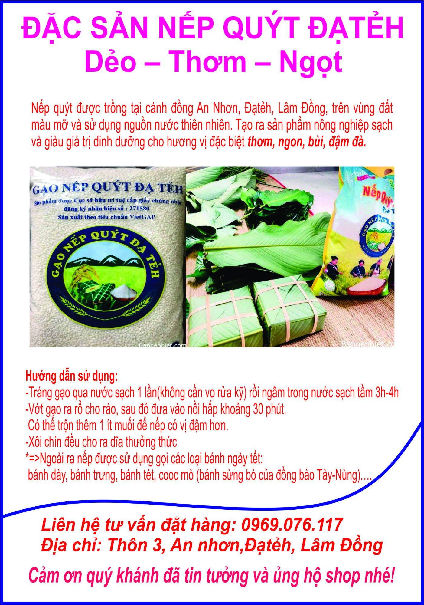 đặc sản nếp quýt dateh túi 5kg (mua càng nhiều càng rẻ)