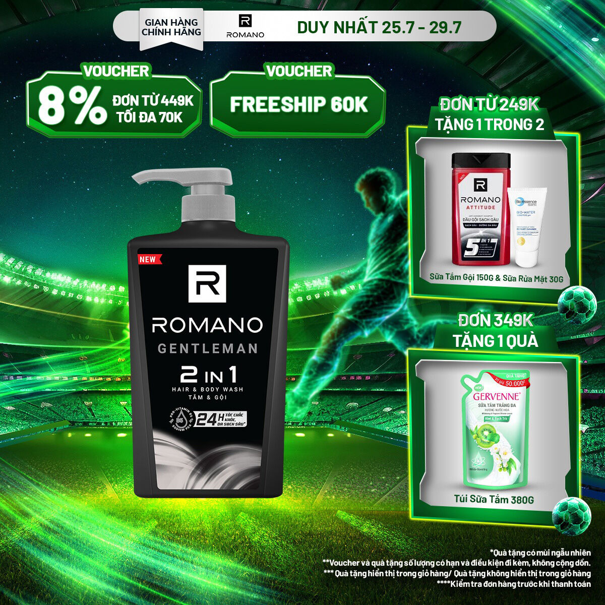 Tắm gội 2 trong 1 Romano 2in1 Gentleman 650g/chai