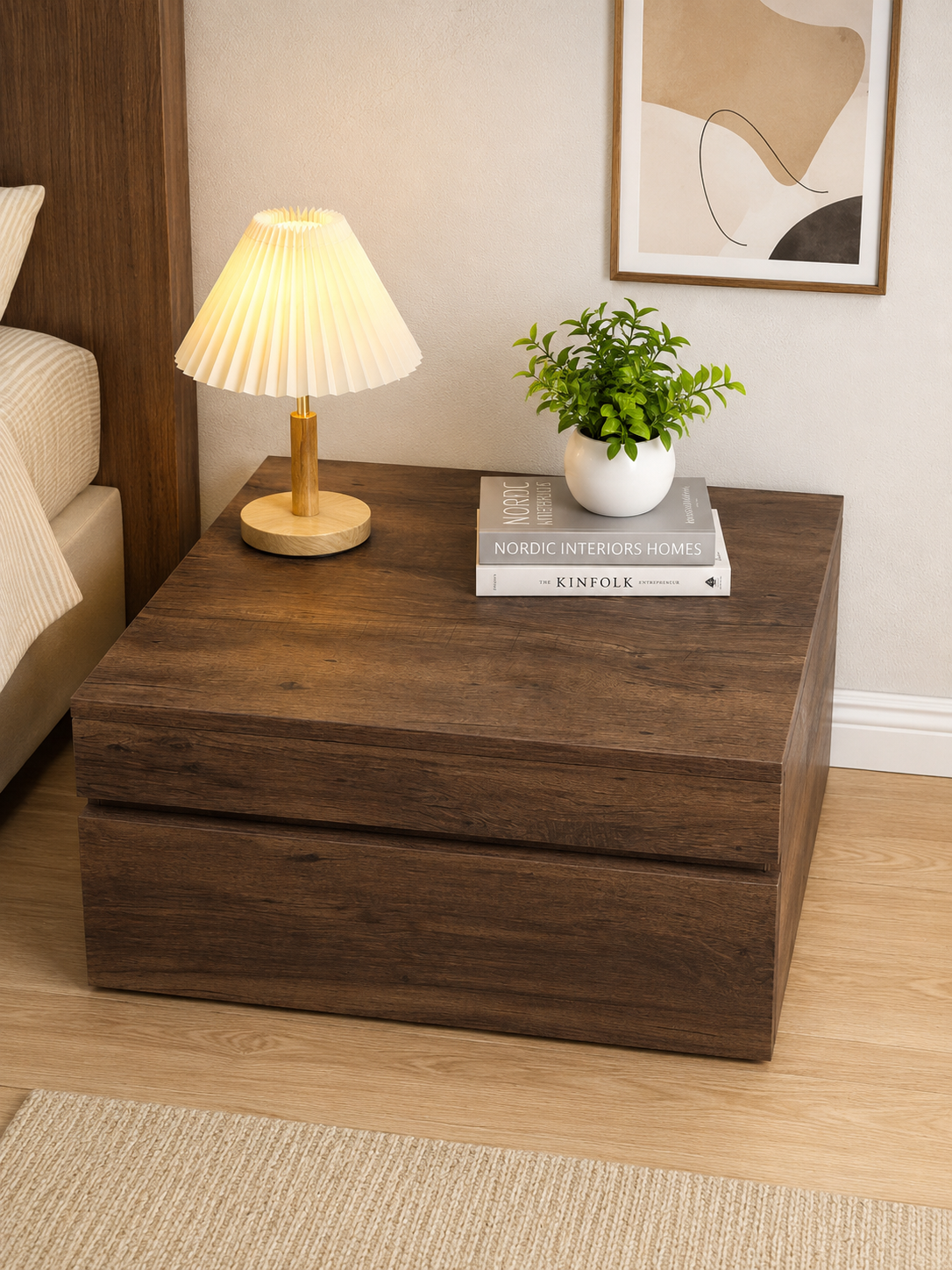 Thanh Lý Tủ Đầu Giường Gỗ MDF 18 Ly 60x60x30cm - Bục Kê Bàn Thờ Mini 2 Hộc Kéo Màu Vân Gỗ Cao Cấp, Chắc Chắn, Đa Năng