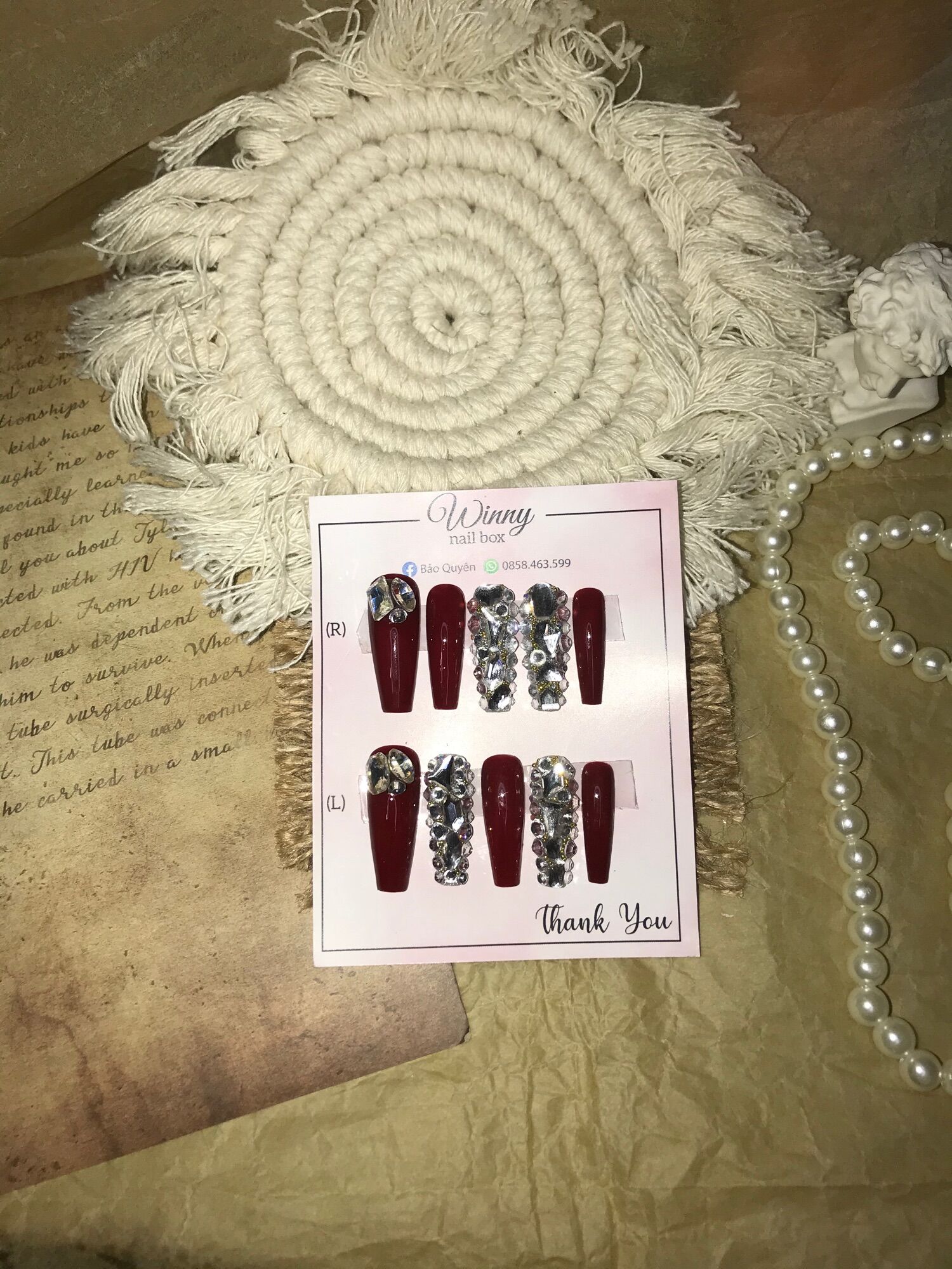Nailbox móng up móng giả đỏ đính đá cao