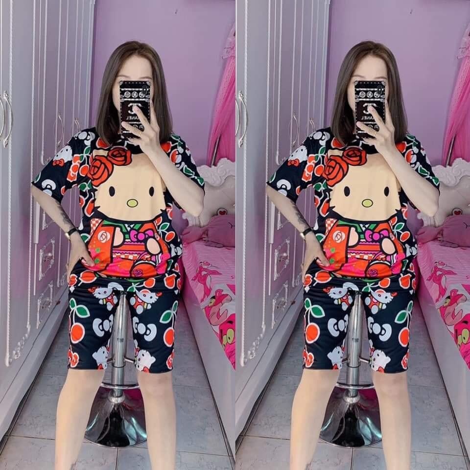 Đồ bộ thun lạnh in 3d cao cấp size 45kg đến 65kg, có 2 túi