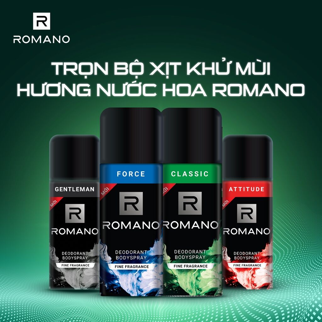 Xịt khử mùi toàn thân Romano 150m/195ml