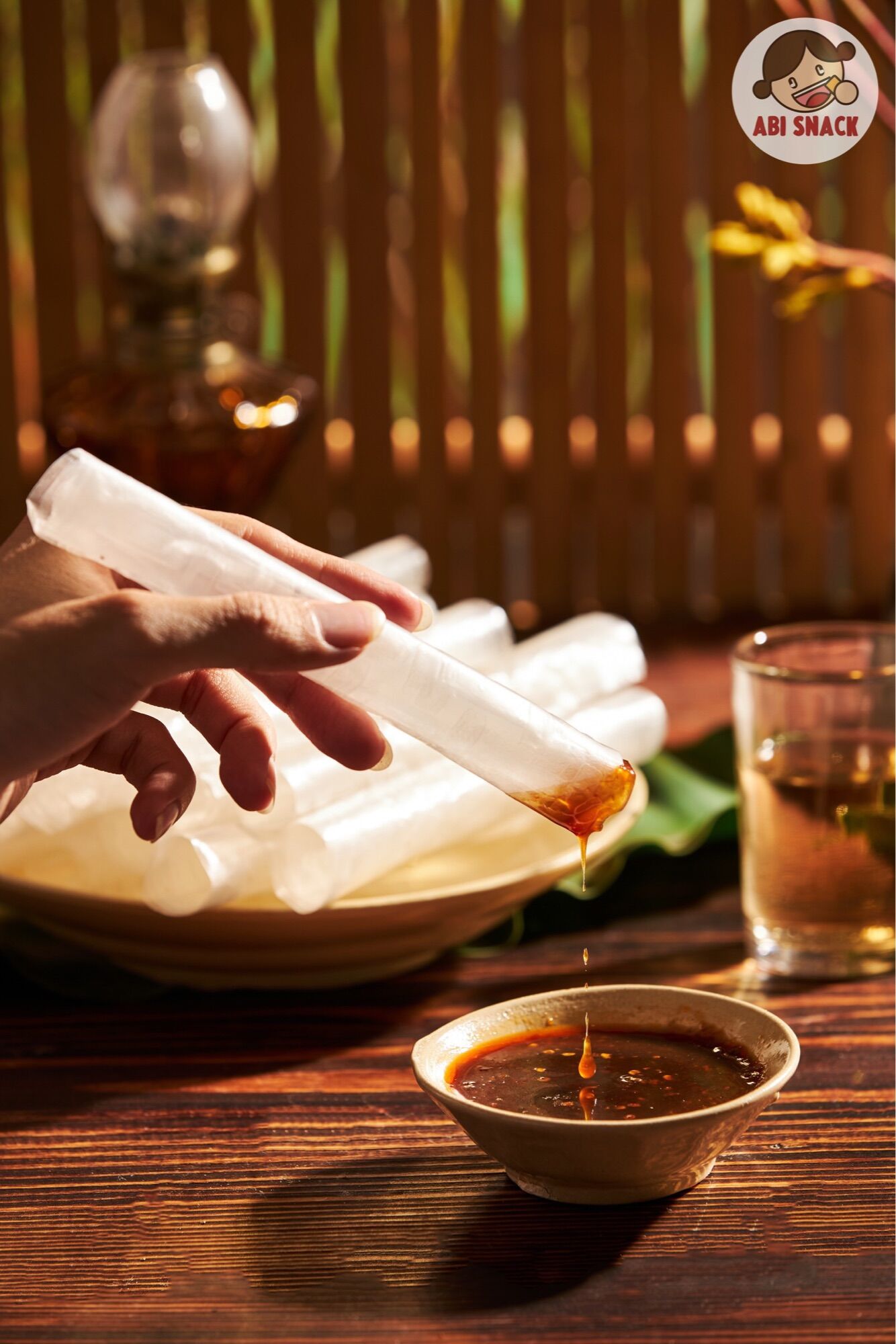 Bánh tráng sate cay Abi chấm sốt độc quyền