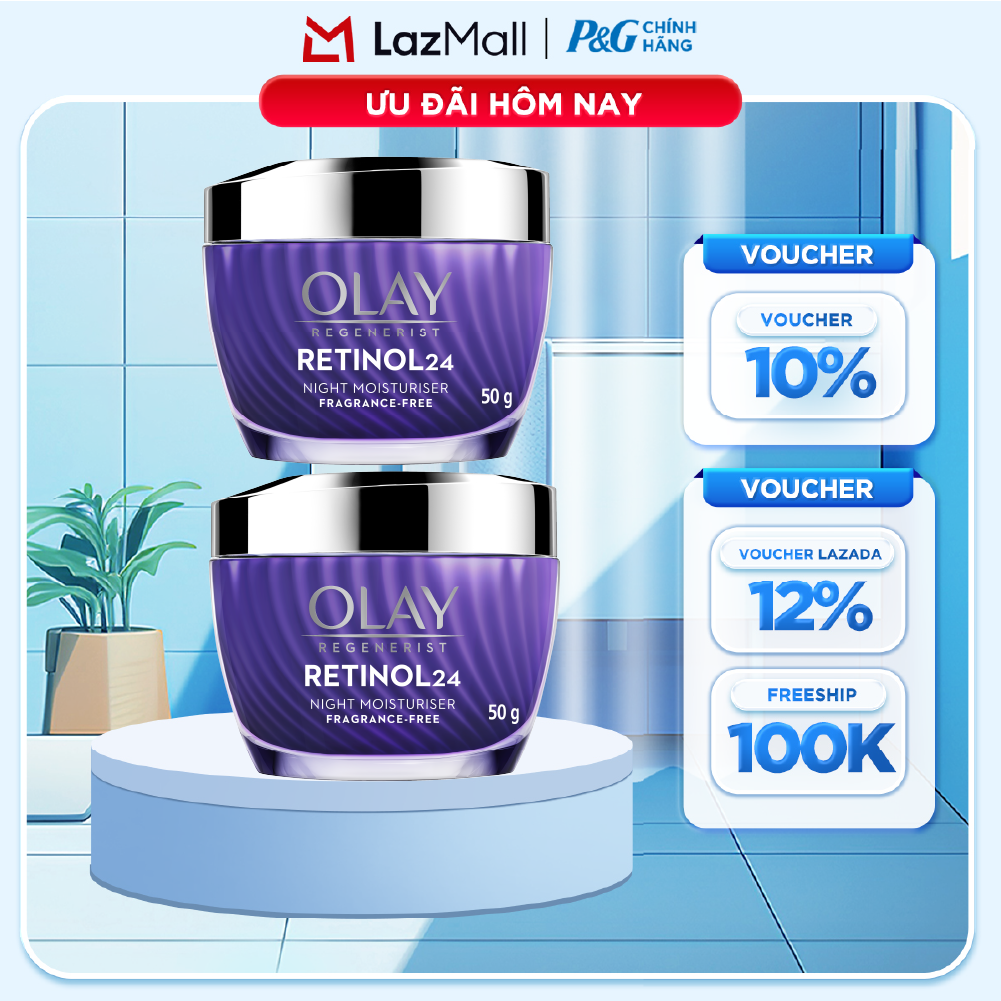 Combo 2 Kem Dưỡng Ban Đêm OLAY RETINOL24 Giúp Giữ Nét Tươi Trẻ Cho Da  Mờ Nếp Nhăn Hũ 50G