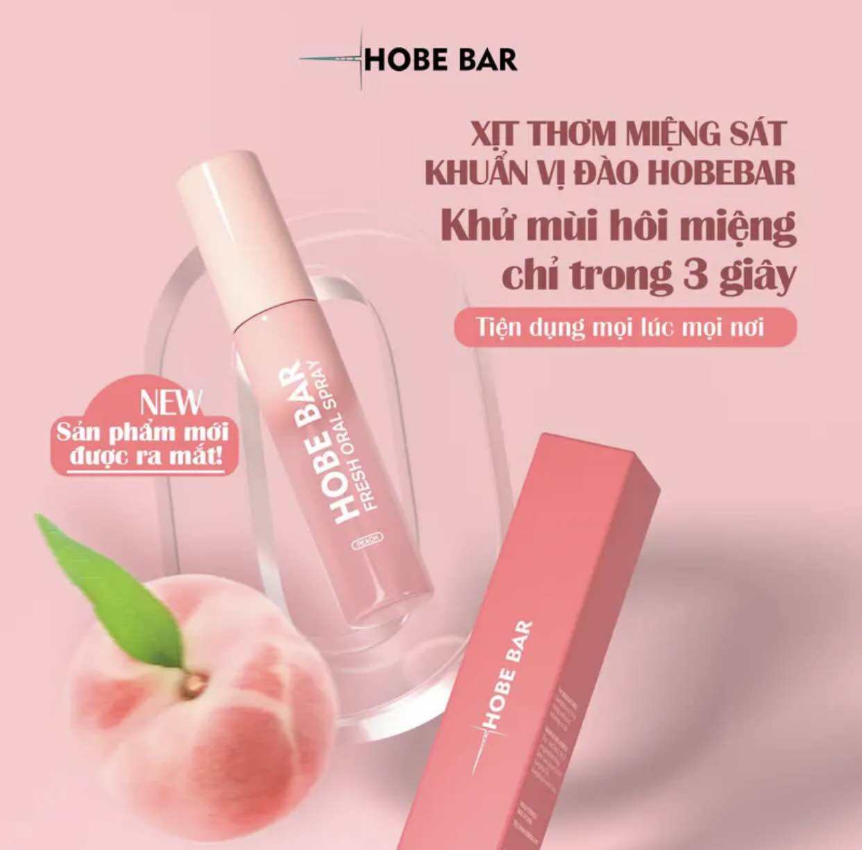 Xịt thơm miệng sát khuẩn vị đào Hobebar 20ml khử mùi hôi miệng chỉ trong 3s tiện dụng mọi lúc mọi nơi giúp bạn tự tin