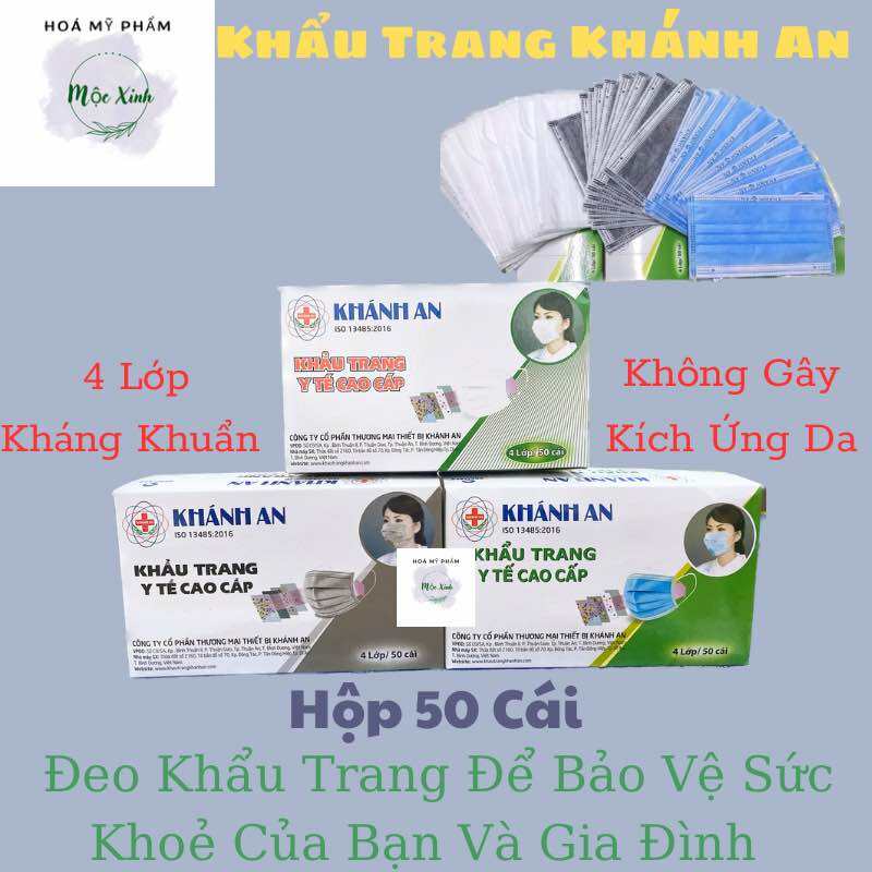 Khẩu Trang Y Tế Cao Cấp Khánh An 4 Lớp Dày, Kháng Khuẩn Lọc Bụi (Hộp 50 Chiếc)