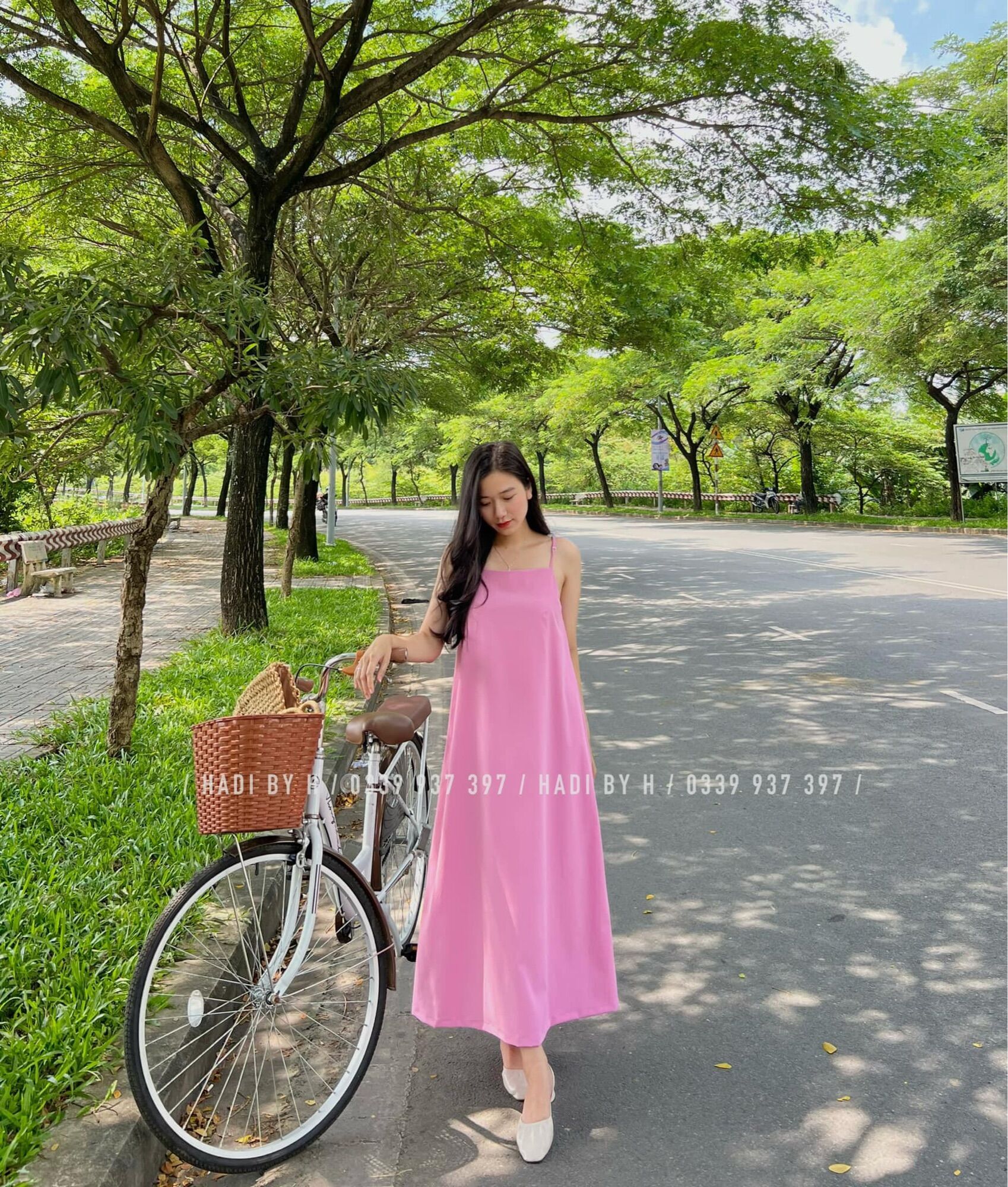 Đầm 2 dây suông maxi vải gân - Hoàn