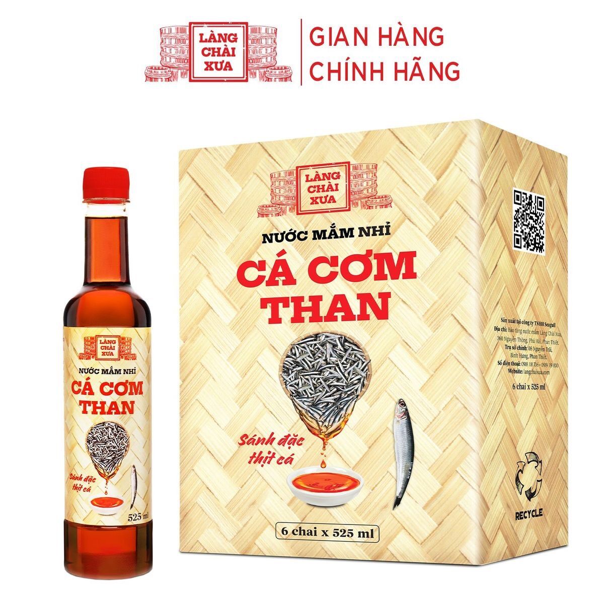 [THÙNG 6 CHAI] NƯỚC MẮM NHỈ CÁ CƠM THAN 525ML - LÀNG CHÀI XƯA