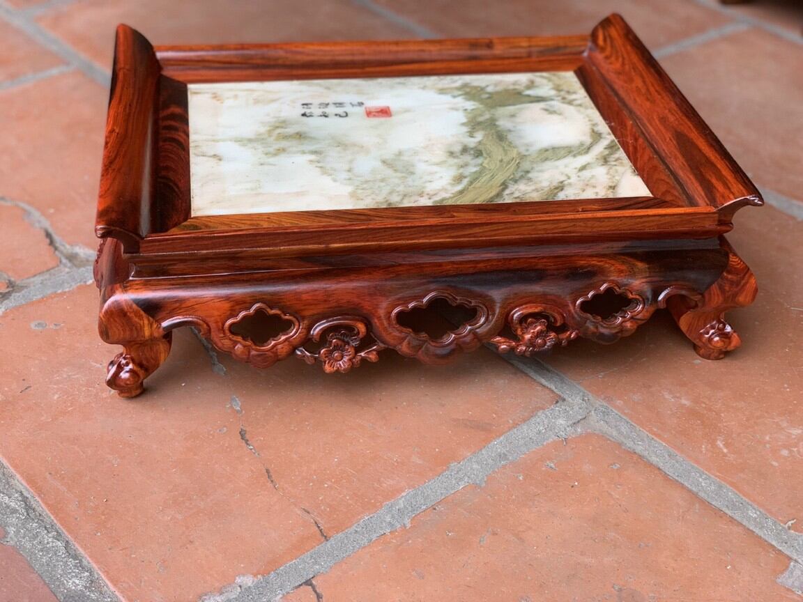 Khay trà 3 bông gỗ trắc 30x40cm