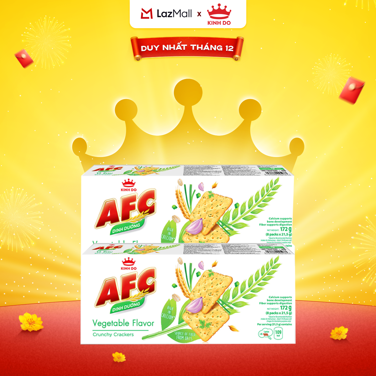  Bánh Cracker Dinh Dưỡng AFC Vị Rau Combo 2 Hộp X 172G 