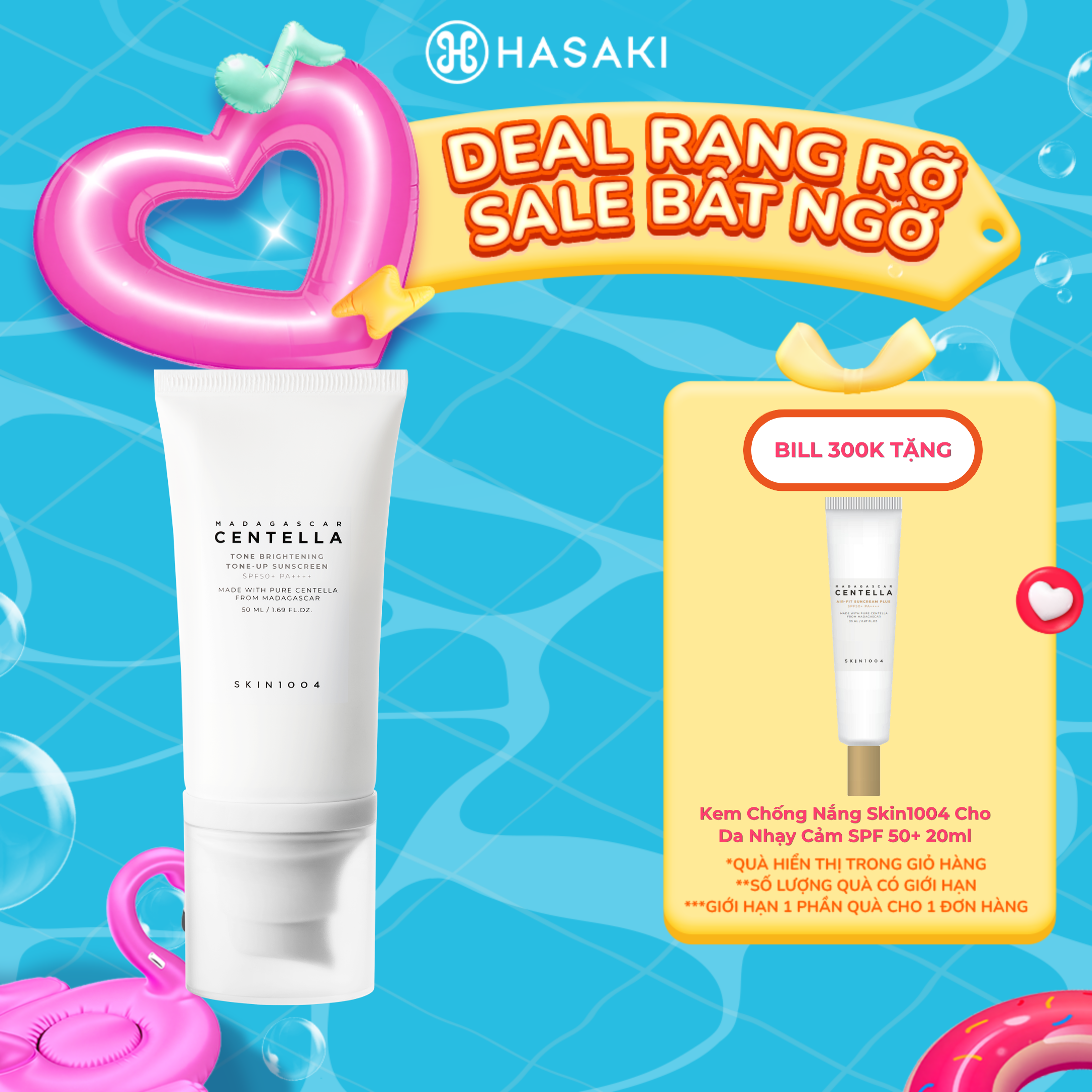 [MUA LÀ CÓ QUÀ] Kem Chống Nắng Skin1004 Nâng Tông Cho Da Nhạy Cảm SPF50+ 50ml Centella Tone Brightening Tone-up Sunscreen SPF50+ PA++++ Hasaki Sản Phẩm Chính Hãng