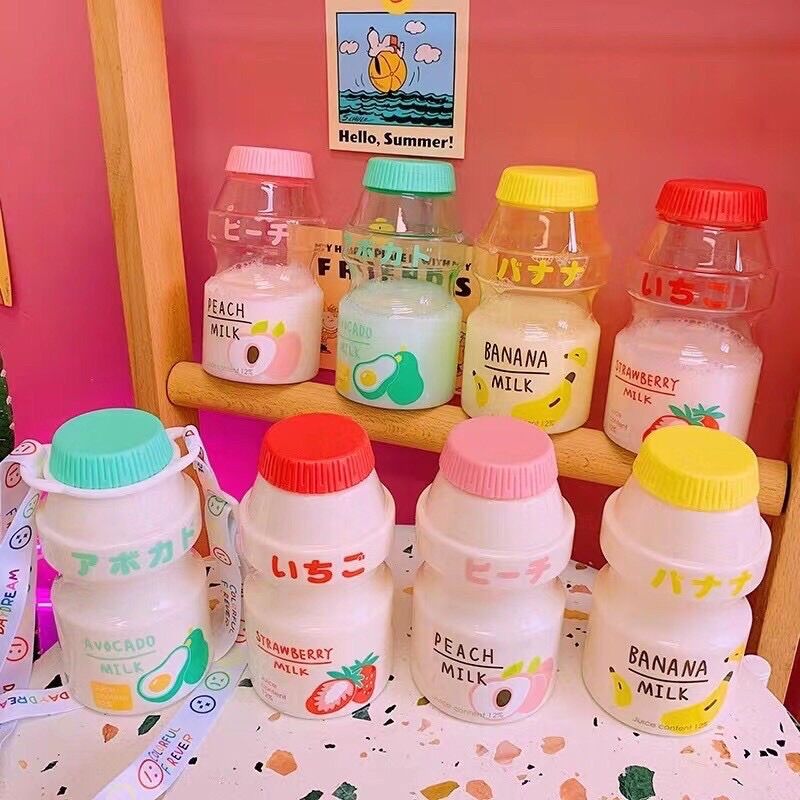Bình nước nhựa hình sữa chua yakult hoa quả dễ thương dung tích 480ml chưa kèm dây 🥑🍌🍓🍑