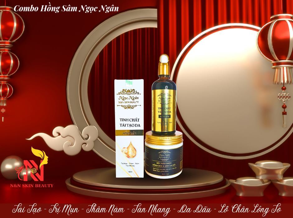 BỘ HỒNG SÂM TÁI TẠO DA ( COMBO tinh chất tái tạo da và bột thảo dược rửa mặt)
