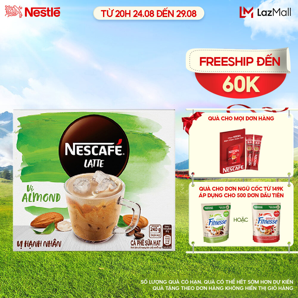 Cà phê hòa tan NESCAFÉ Latte Sữa Hạt Vị Hạnh Nhân (Hộp 10 gói x 24g)
