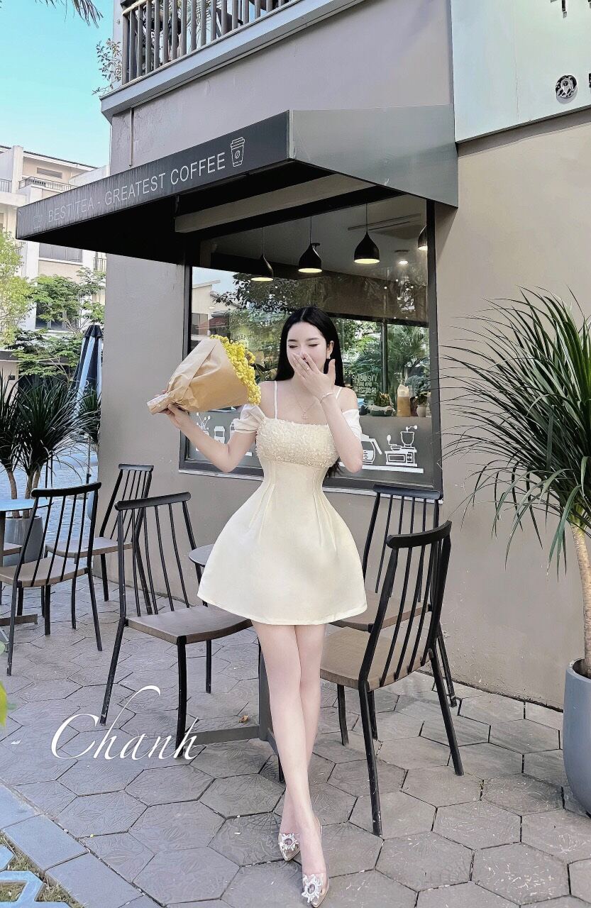 Váy tafta 2 dây phối ren cực sang D002