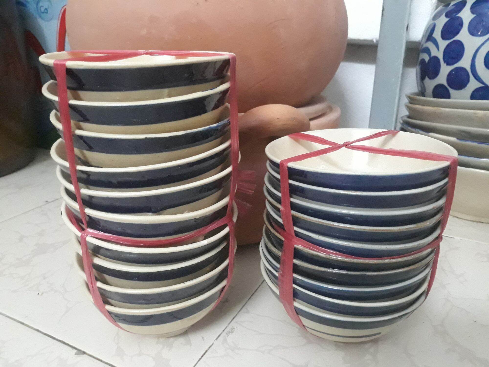 Chén sành kiểu xưa viềng xanh loại 2