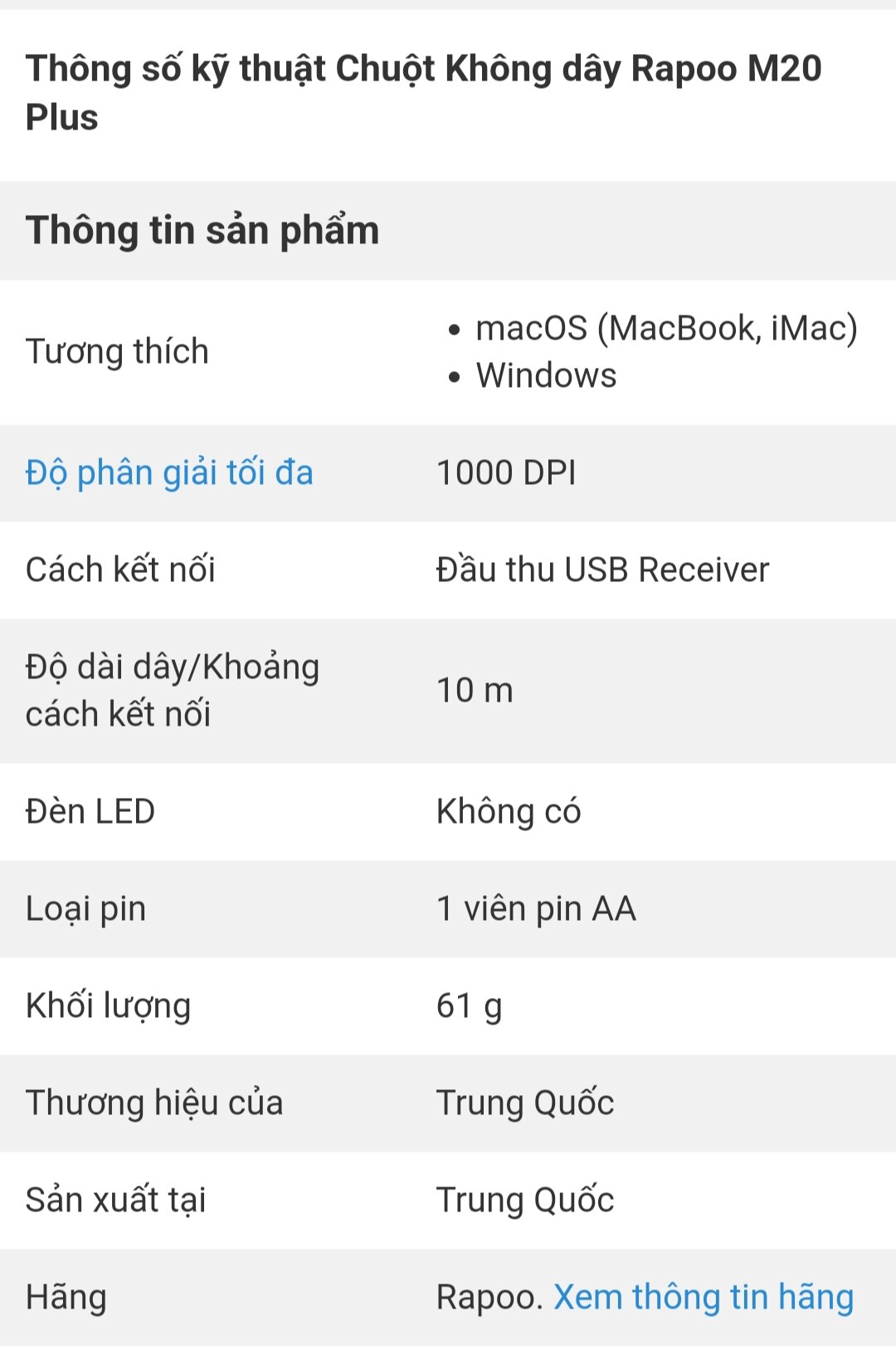 Chuột Không Dây Rapoo M20 Plus trưng bày 99%