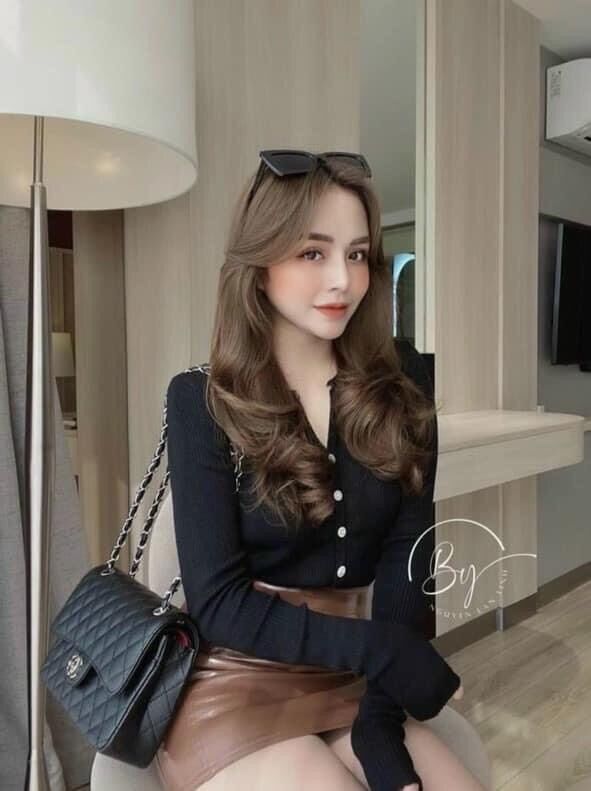 Áo len tăm nữ cúc dài tay chất len mỏng vừa phải