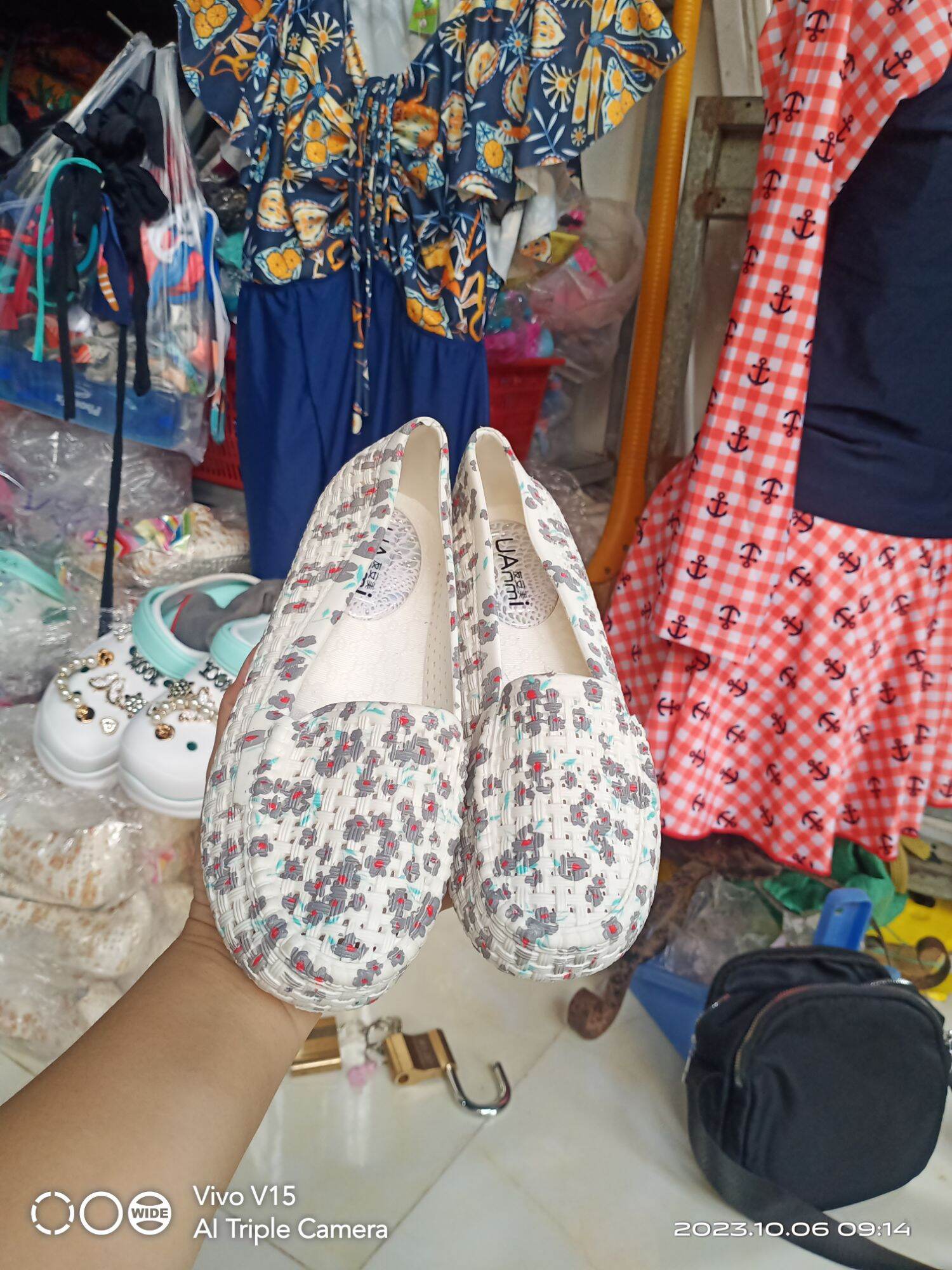 Giày búp bê nữ in hoa nhựa size 36-40 màu đẹp