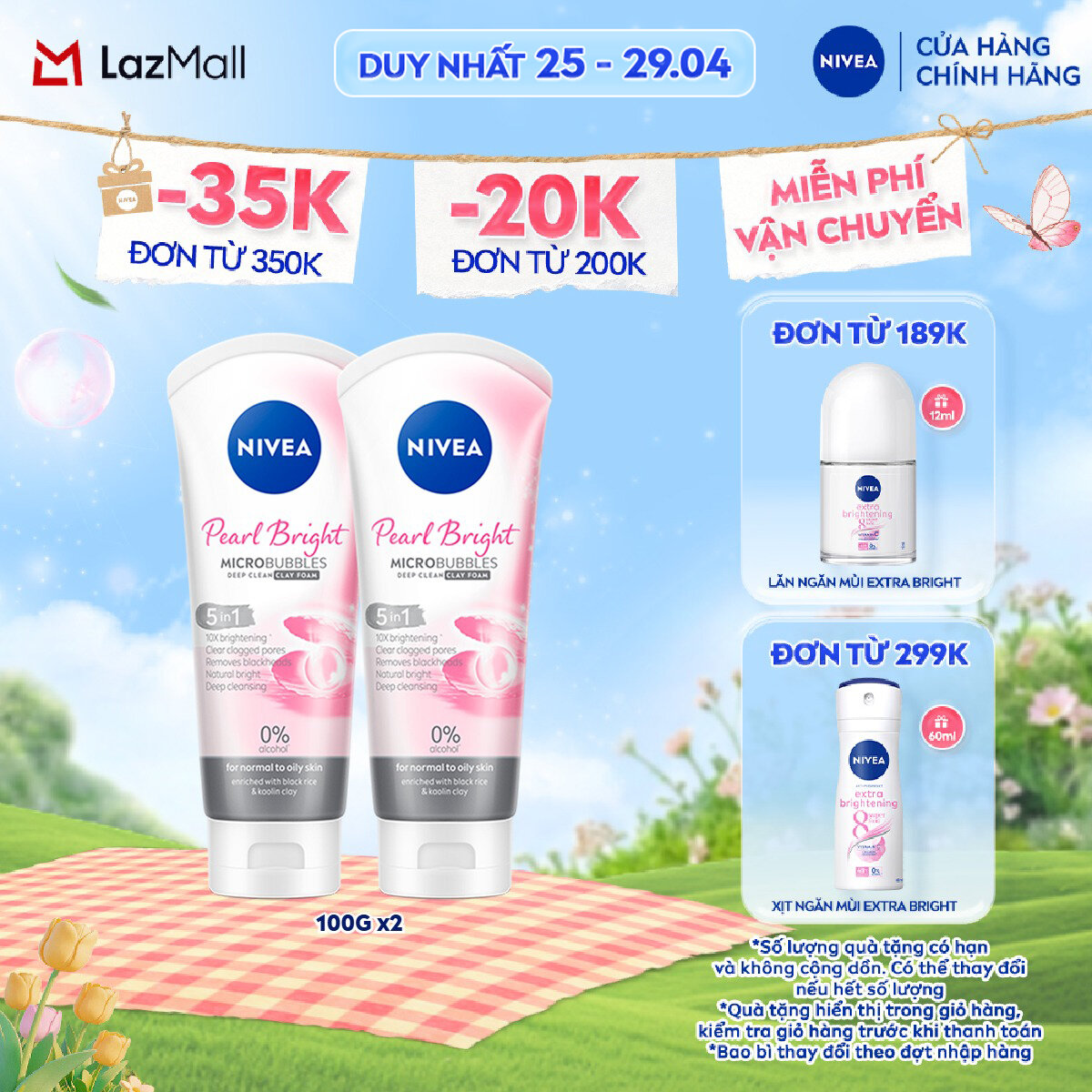 Bộ 2 Sữa Rửa Mặt Ngọc Trai NIVEA Pearl Bright Đất Sét Giúp Sáng Da (100 g) - 81273x2