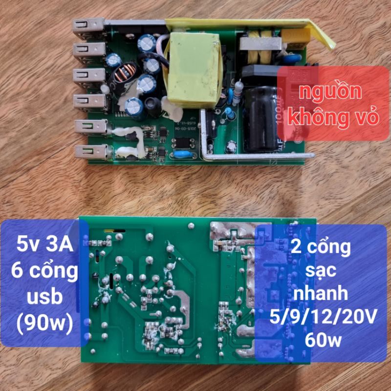 Nguồn rời không vỏ 220v có sạc nhanh bảng điện đa cổng 6usb Đầu ra 90w
