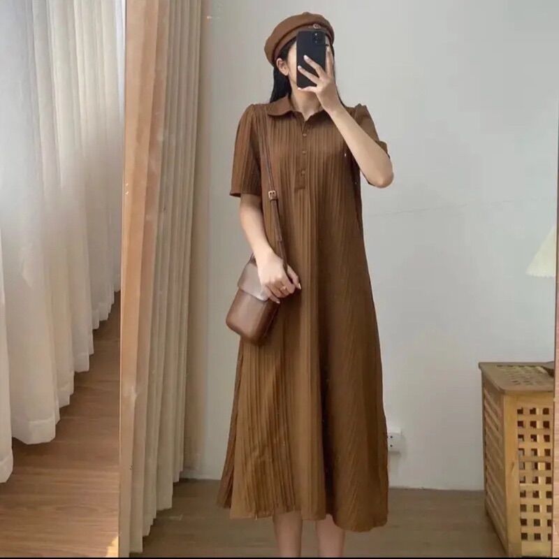 Đầm bầu cổ sơ mi polo đũi gân siêu mát