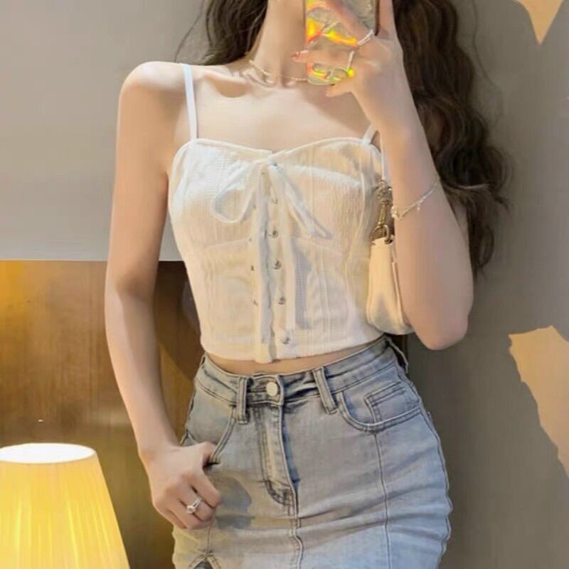 Áo 2 dây nữ dây đan trước ngực độc lạ chất len QC