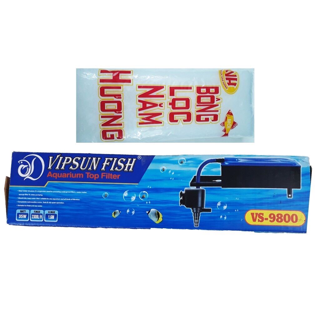 Bộ máy bơm + hộp lọc nước + bông lọc vipsun vs-9800 cho hồ cá cảnh