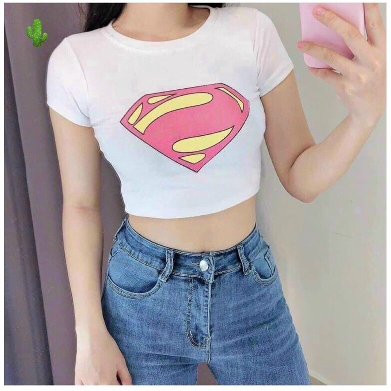 🏵️☘️ Áo croptop in logo siêu nhân thun borip dày dặn ☘️