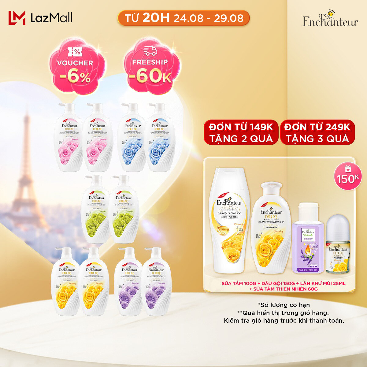 Combo 2 Sữa tắm hương nước hoa Enchanteur Charming/ Sensation/ Delightful/ Romantic/ Magic - 650gr/ Chai