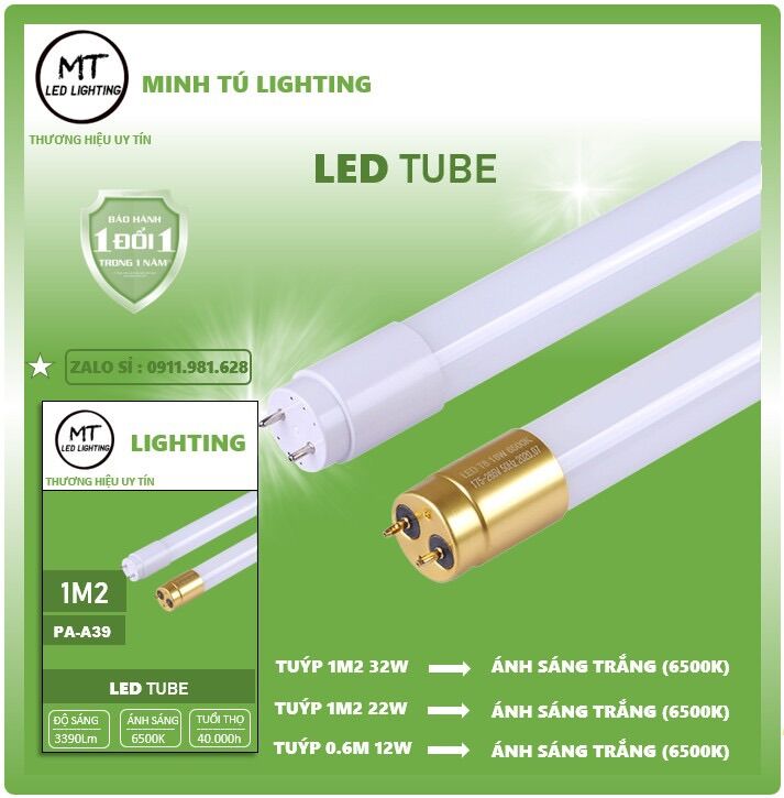 Combo 5 bóng đèn led tuýp 1m2 32w ánh sáng trắng
