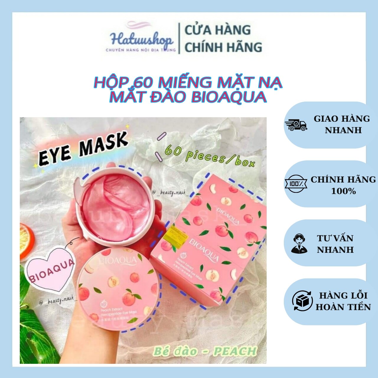 Mặt nạ dưỡng mắt bioaqua đào giúp mờ thâm