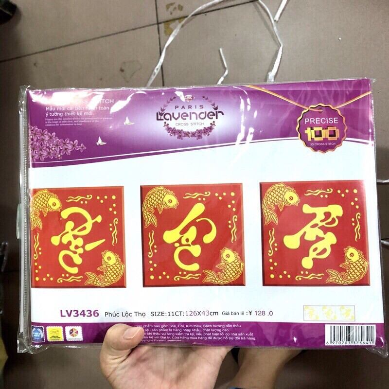 Tranh thêu chữ thập Phúc Lộc Thọ LV3436 chưa thêu