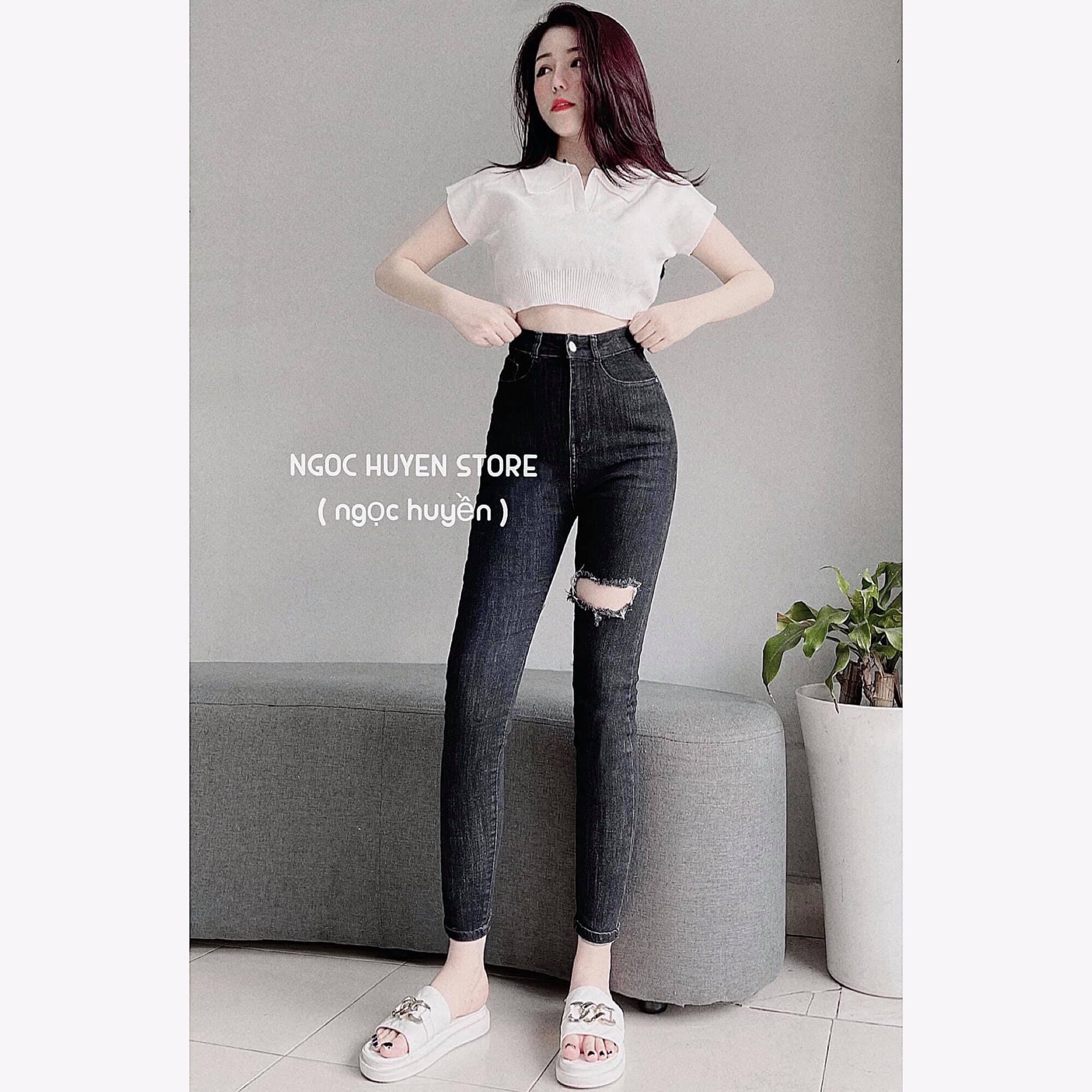 [ FREESHIP 3202] Quần Jean Nữ Lưng Cao Màu Xám đen - Chất Jean Co Giãn 4 Chiều - size từ 26 - 32 Thời Trang Cao Cấp HUYNE HOUSE M3202