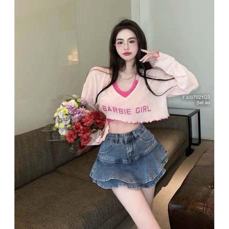 Áo 2 món xinh yếm kèm áo ngoài tay dài xinh g8