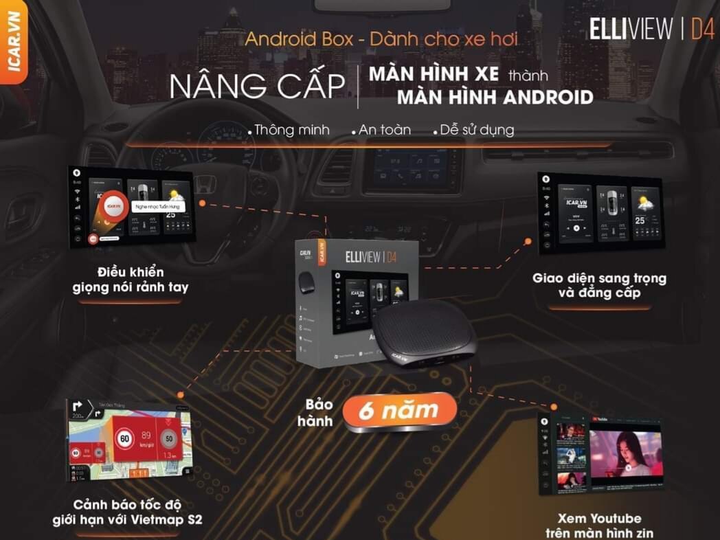 Bộ Android Box Elliview D4 dành cho ô tô-Phiên Bản Nâng Cấp Mới Nhất 2022