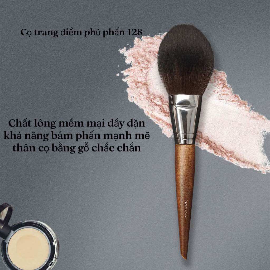 Cọ trang điểm phủ phấn GUVIET 128 hình vòm chất lông mềm mại thân gỗ chắc chắn