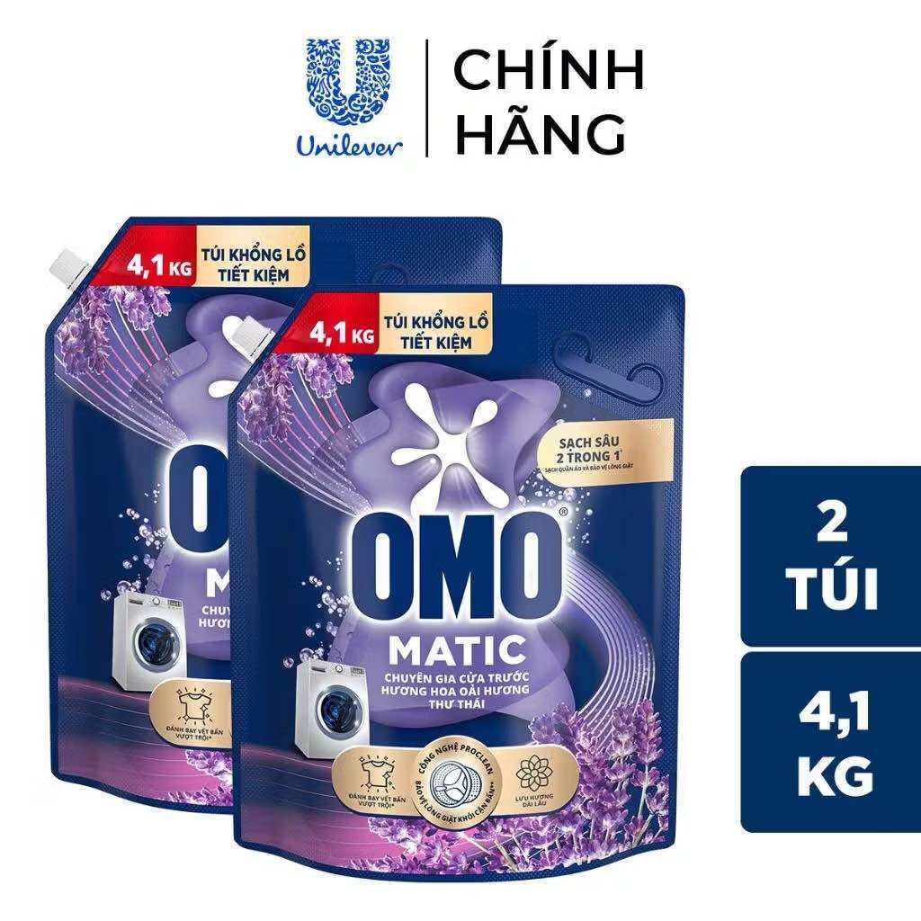 Combo 2 Túi Nước giặt OMO Matic Cửa trước Hoa Oải Hương 4,1kg/túi