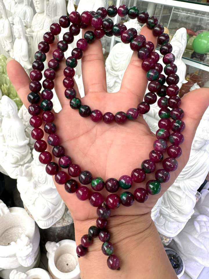 Chuỗi 108 hạt đá ruby phi hạt 8li dùng lần hạt hoặc đeo tay