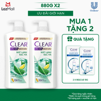Combo 2 Dầu gội đầu Sạch Gàu Clear Mát Lạnh Bạc Hà 880g